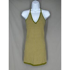 Victoria Sophia Dress Women Small Green Mini Knit Halter Stretch Sundress Retro